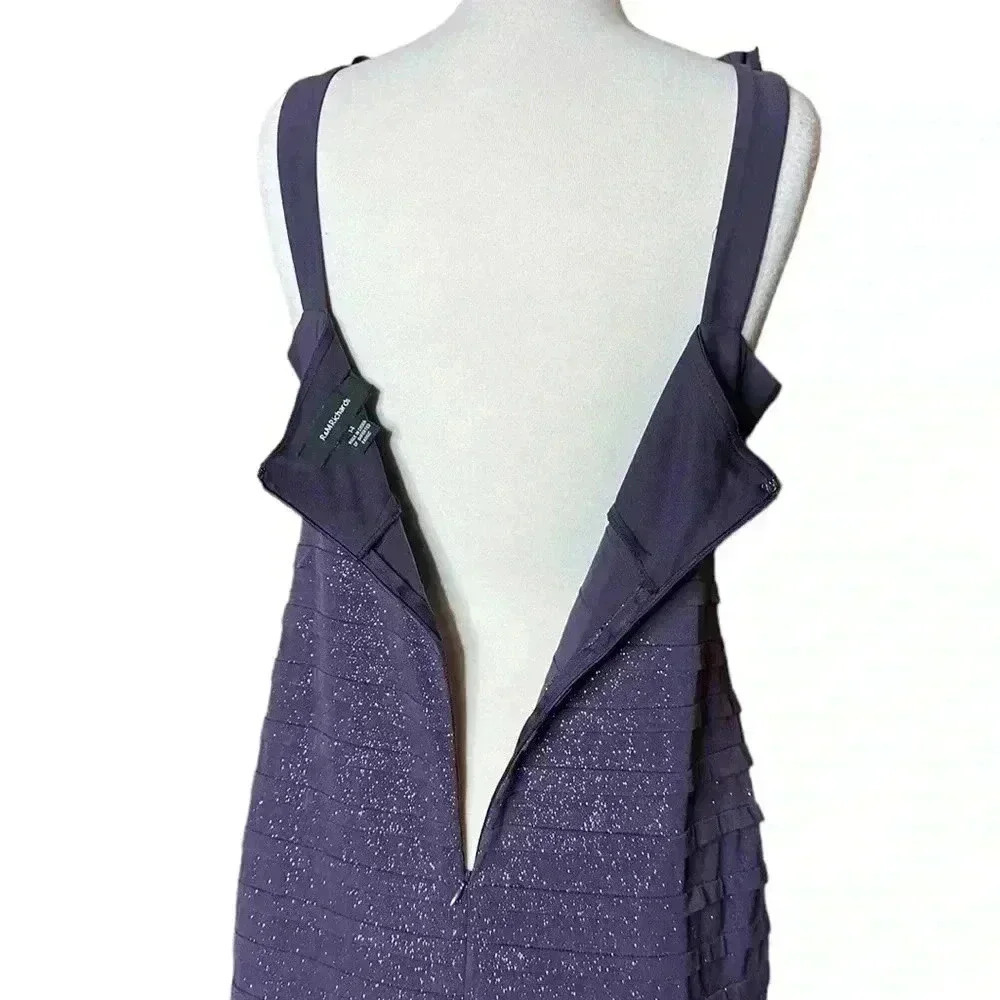 R&M Richards Size 14 Formal cocktail dress Purple sparkly skirt floral collared - Picture 5 of 9